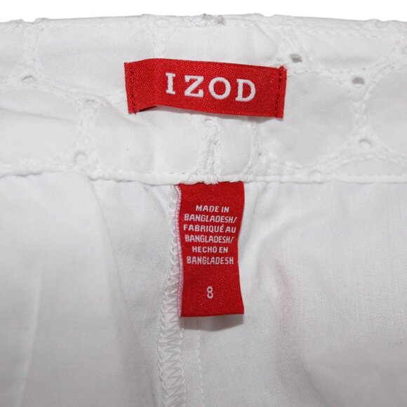 Izod White Embroidered Fabric Lined Zip Button Shorts, Size 8 NWT's - Picture 11 of 15